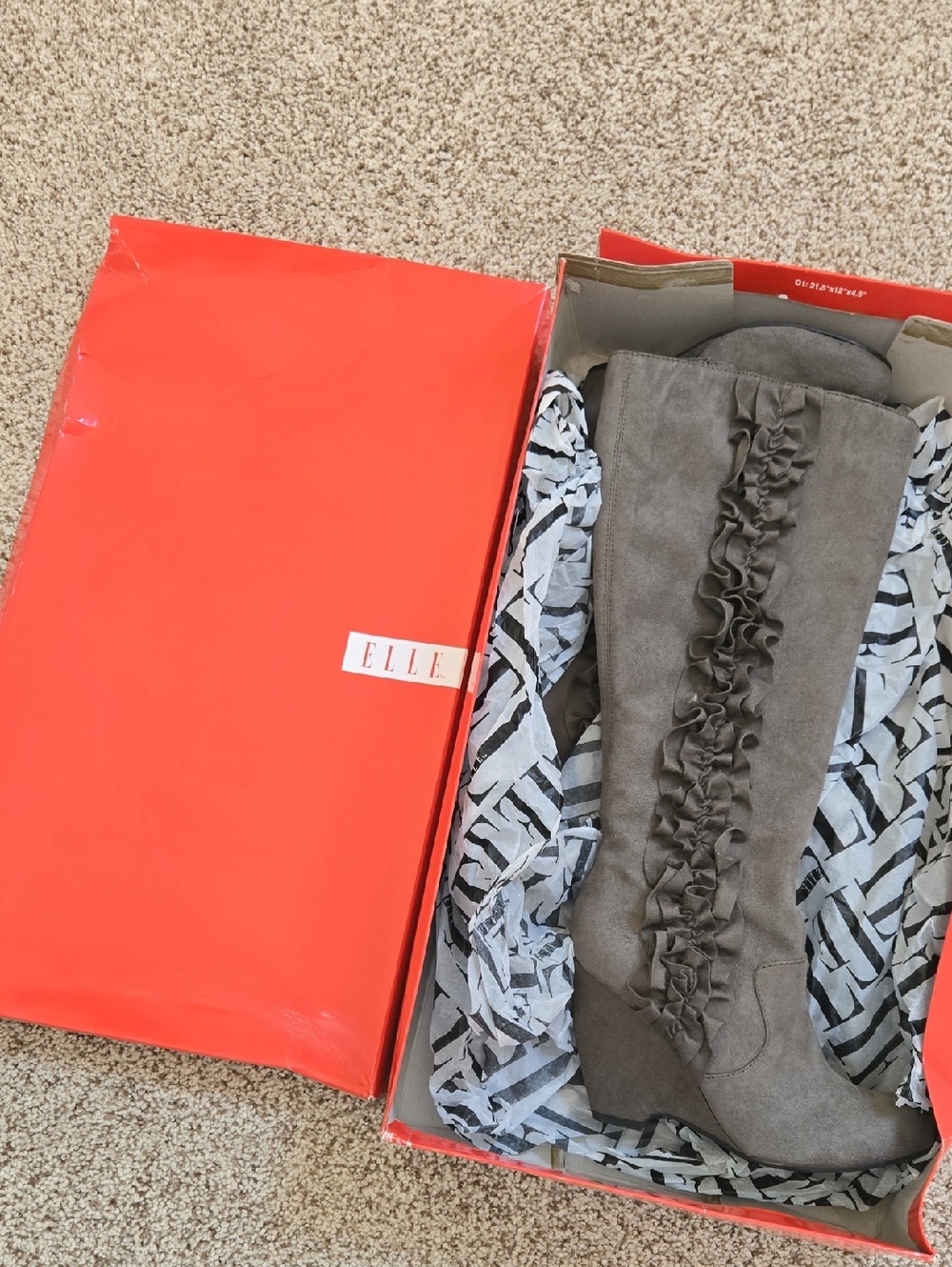 Elle Gray Ruffle-Trim Knee-High Boots